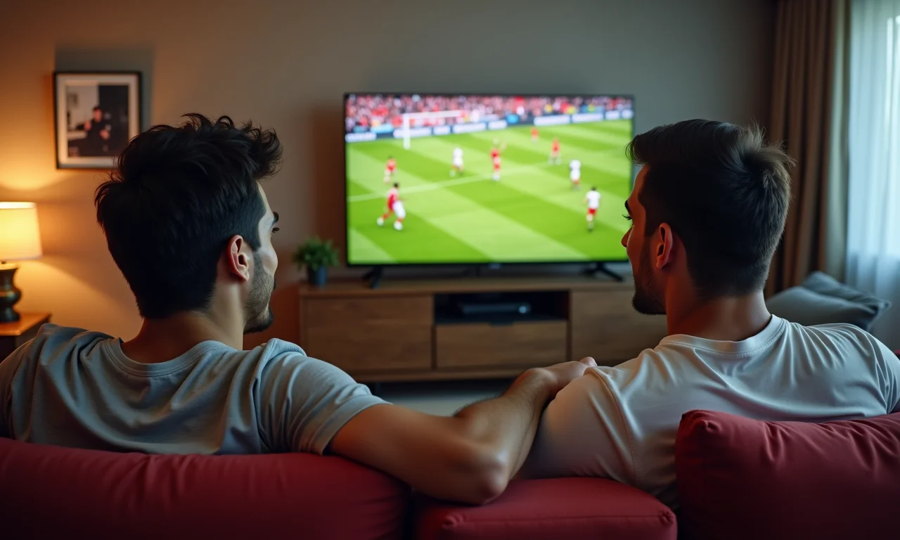 Casal assistindo jogo do Flamengo na Record.