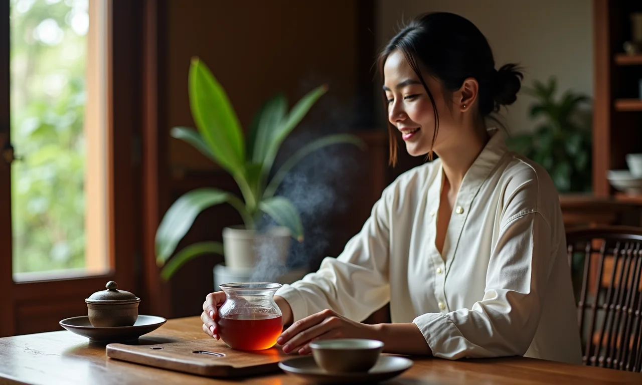 Cerimônia do chá chinesa em lar brasileiro com decoração Farm Rio.