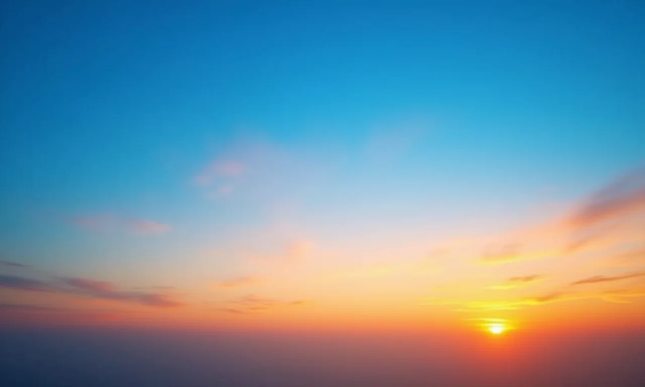 Céu azul vibrante ao pôr do sol mostrando o fenômeno da dispersão de Rayleigh.
