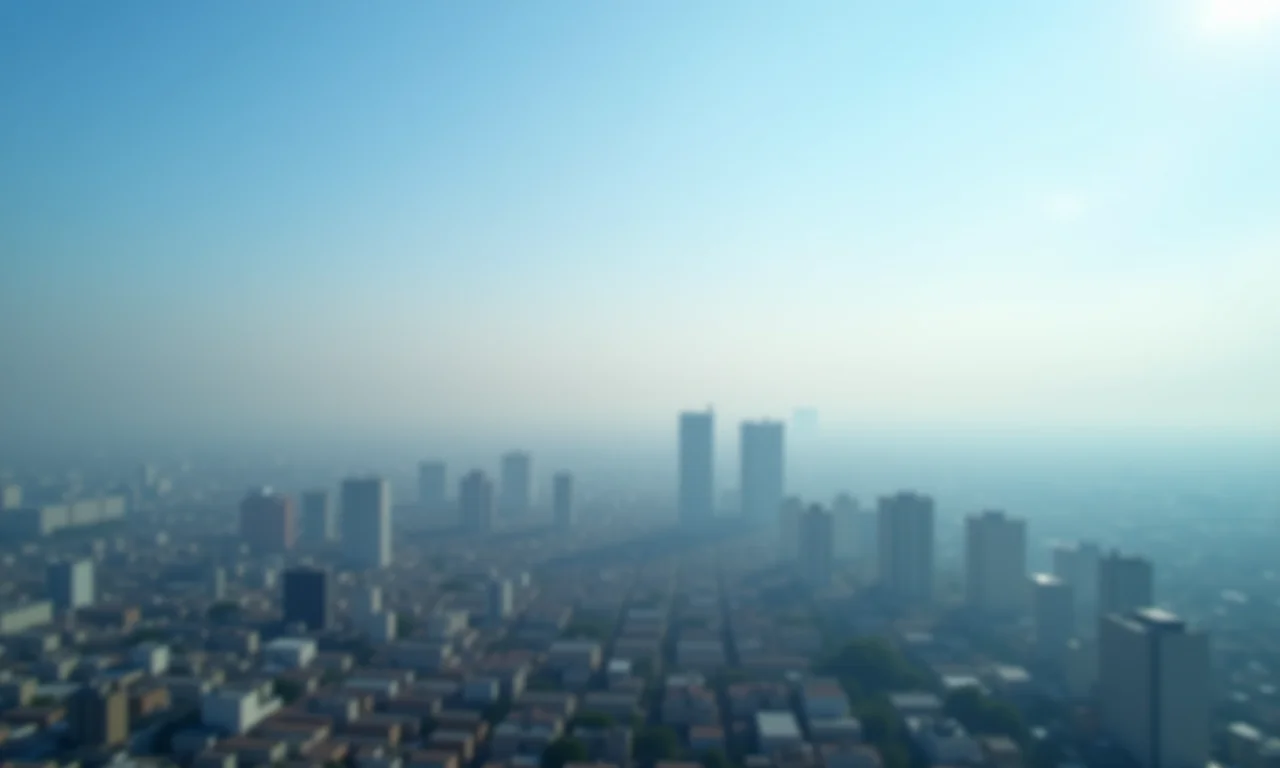 Céu poluído sobre uma cidade brasileira, mostrando o impacto da poluição.
