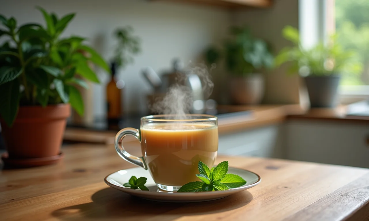 Chá de hortelã para aliviar náuseas com aroma suave.