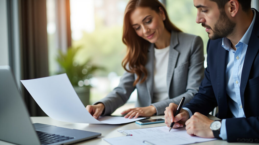 Cliente revisando contrato com gestor de tráfego.