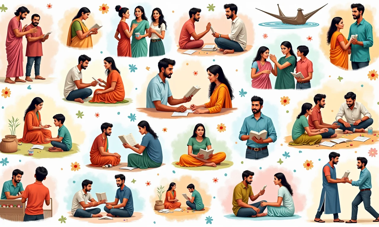 Colagem de imagens com vocabulário do inglês indiano.