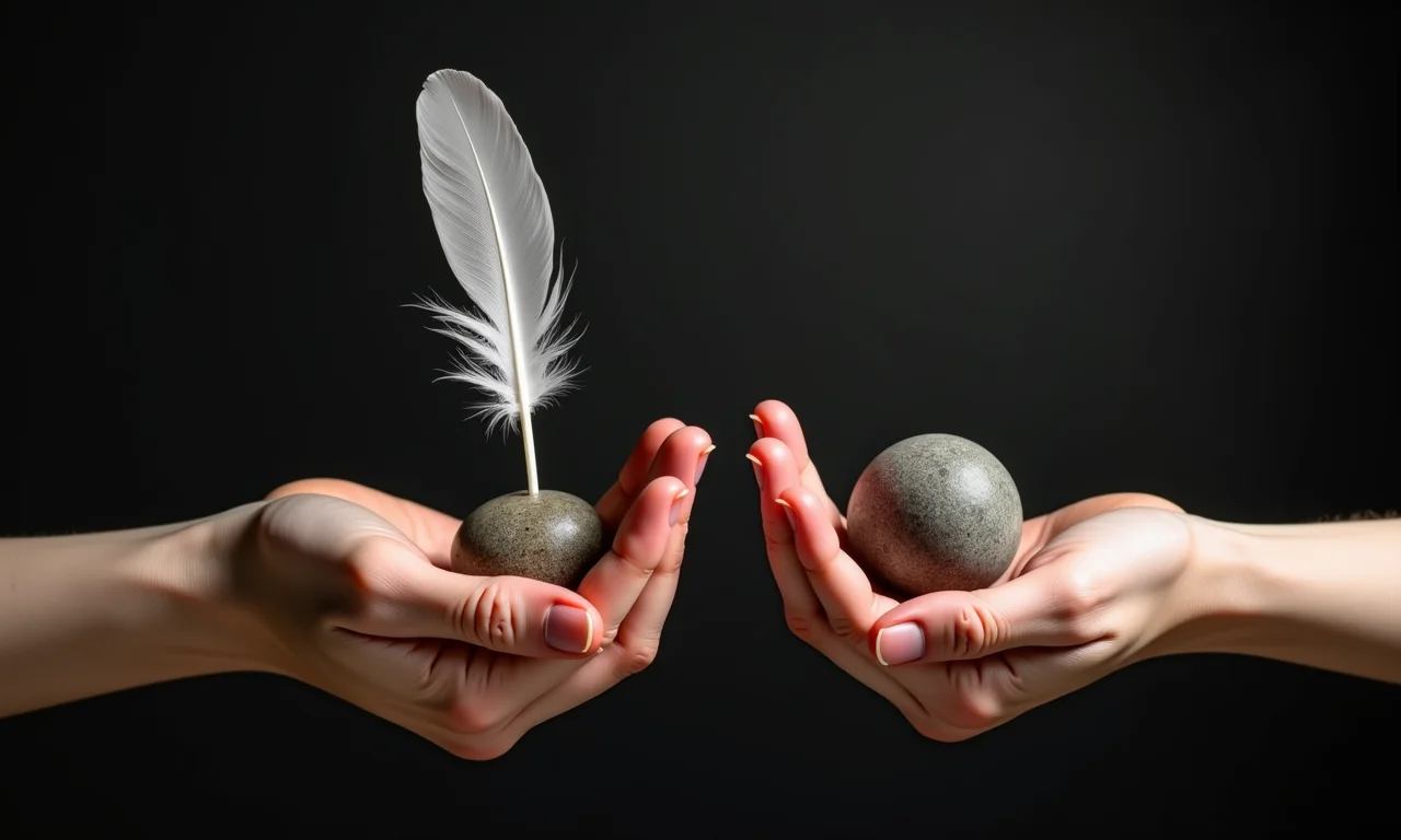 Comparação visual entre a leveza dos pecados veniais e o peso dos pecados mortais.