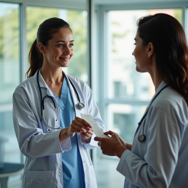 Comprovantes de despesas médicas sendo entregues ao paciente.