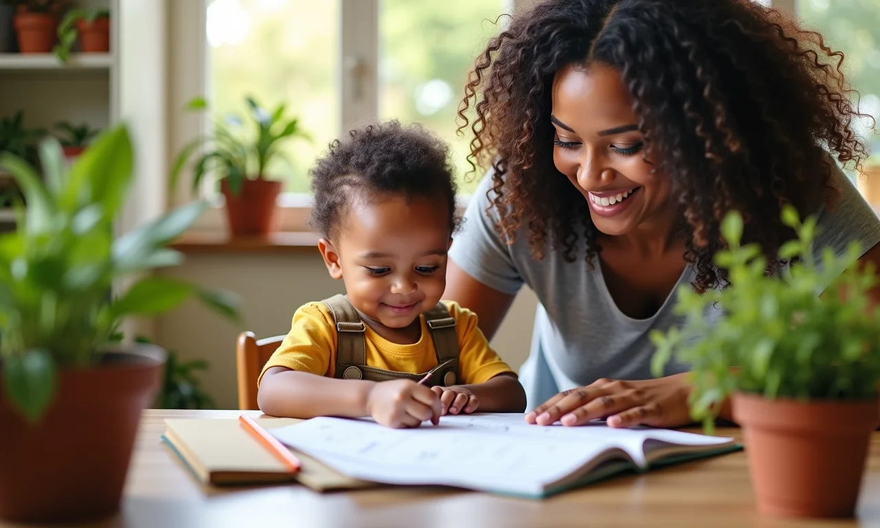 Criança aprendendo matemática com a ajuda dos pais, preparando-se para o futuro.