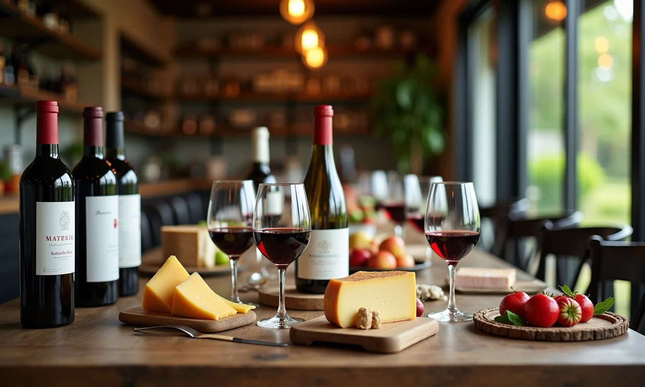 Degustação de vinhos com pessoas diversas em mesa rústica.