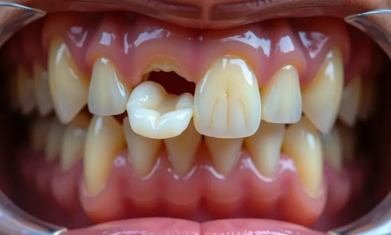 Dente siso saudável ligeiramente desalinhado na boca de um jovem adulto.