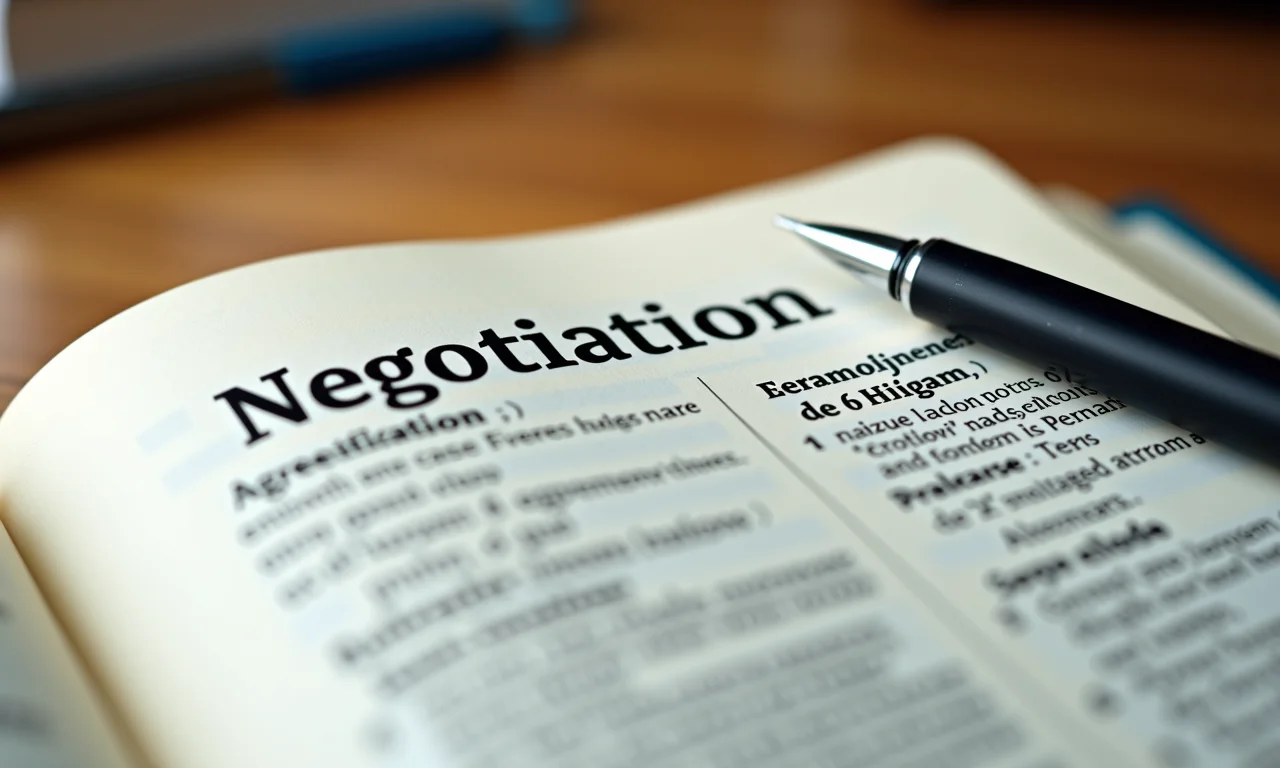Dicionário bilíngue aberto em termos essenciais para negociação.