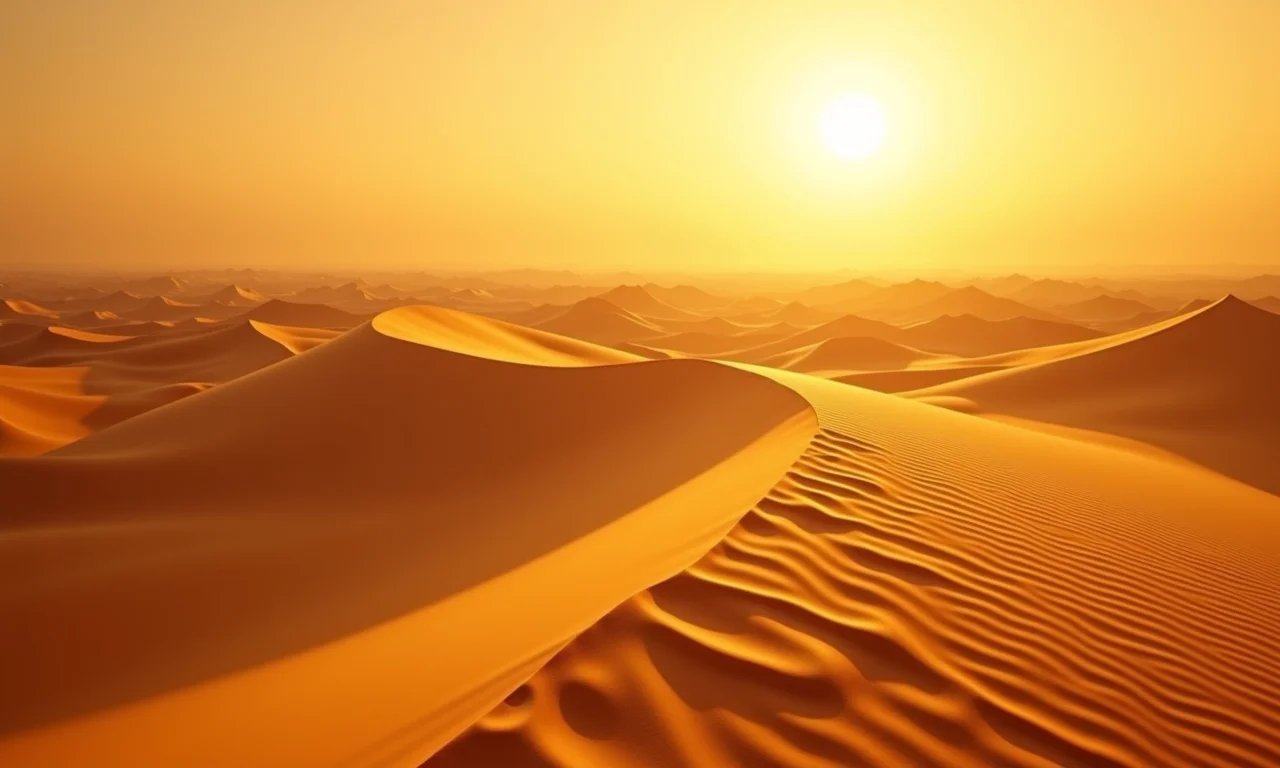 Dunas douradas sob o sol, esculpidas pelo vento.