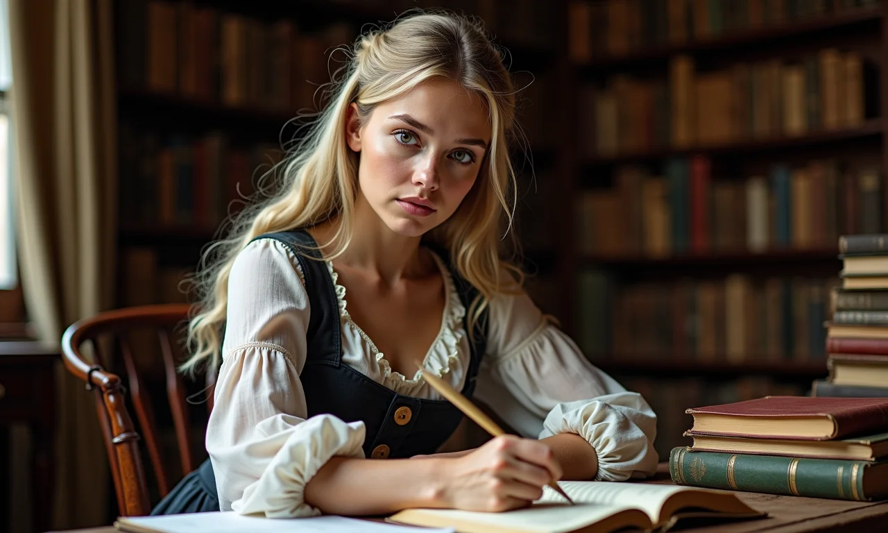 Émilie du Châtelet traduzindo a obra 'Principia Mathematica' de Newton.