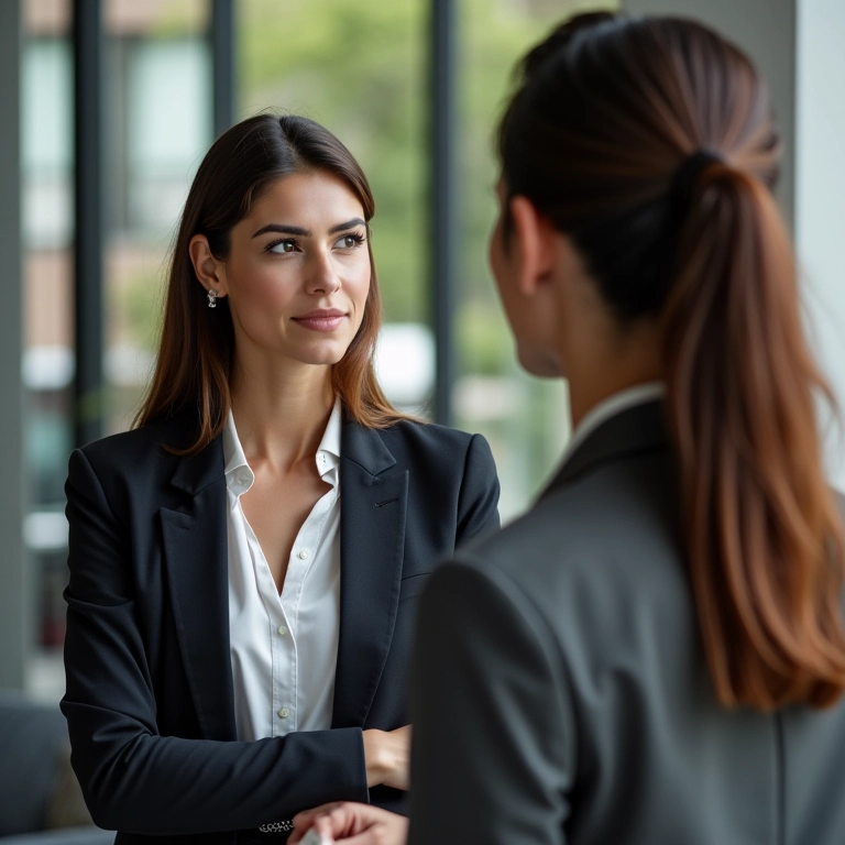 Empresária usando o imperativo negativo para aconselhar sua colega de trabalho.