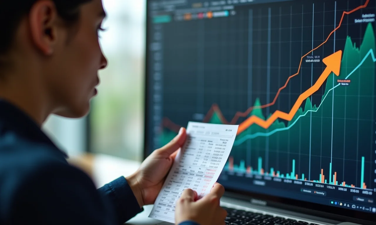 Estudante aplicando cálculos de crescimento exponencial a um gráfico financeiro.