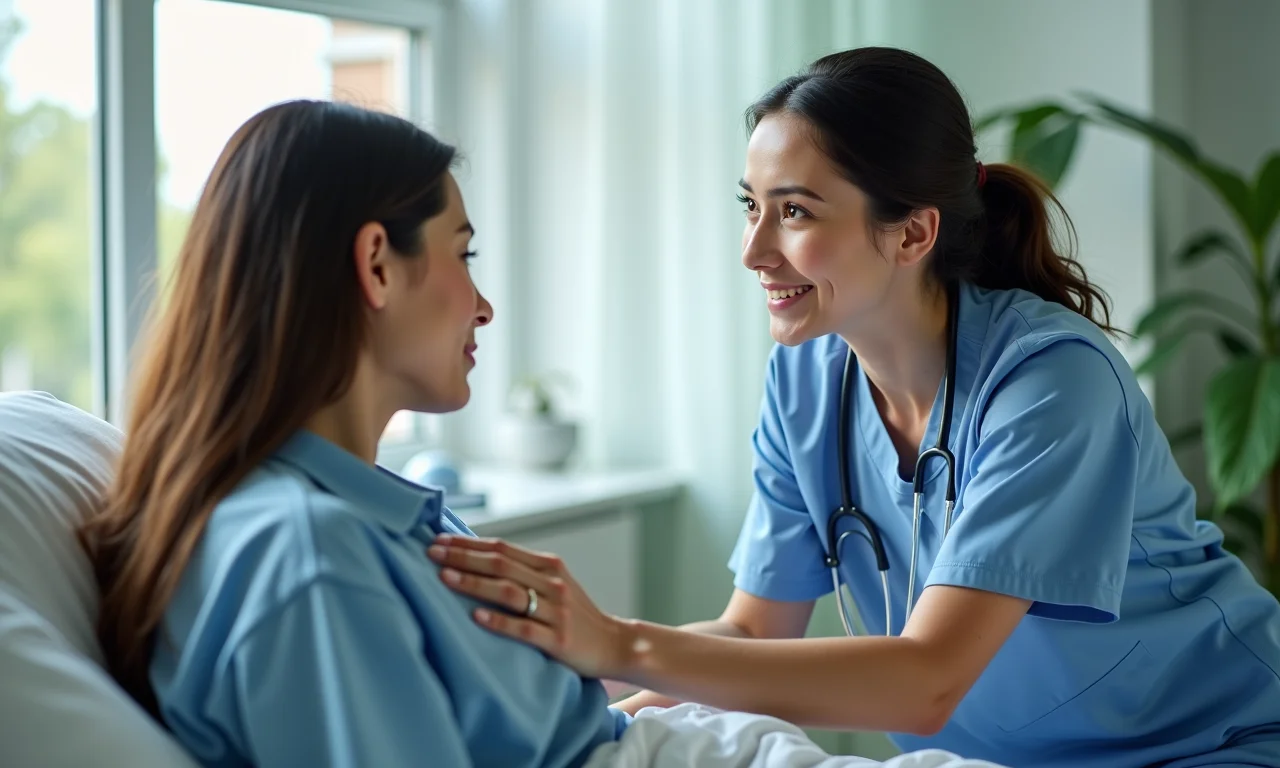 Estudante de enfermagem cuidando de paciente em hospital.