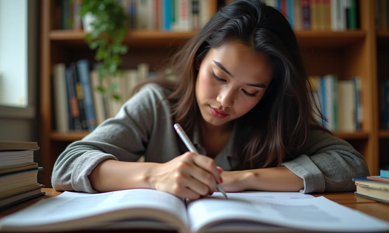 Estudante elaborando argumentação sólida para redação em inglês.