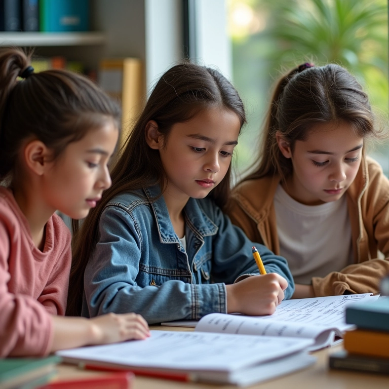 Estudantes de ciência de dados discutindo conceitos de média, mediana e moda.