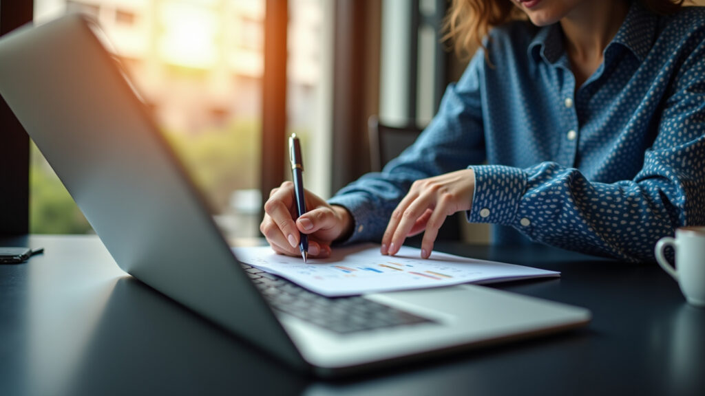 Consultor experiente analisando dados de desempenho de campanha.