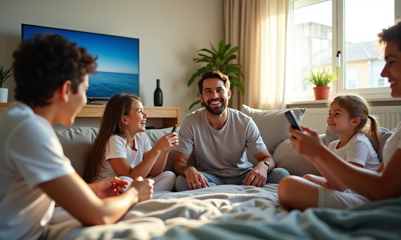 Família brasileira aproveitando os serviços do Claro Combo em casa.