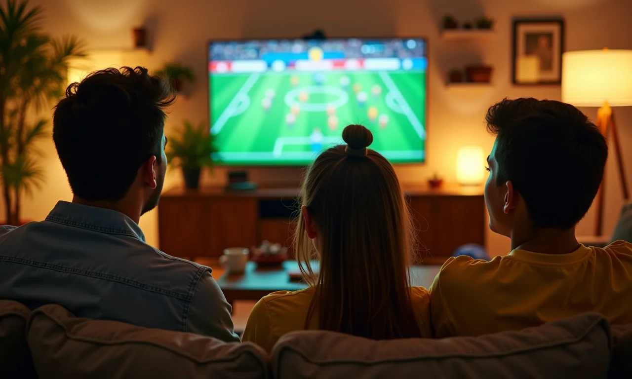 Família brasileira torcendo em jogo noturno da Libertadores.