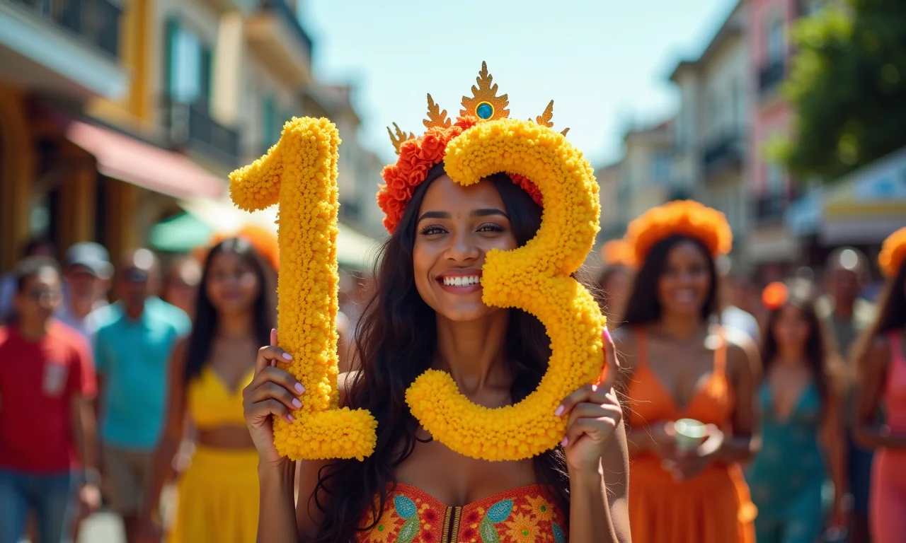 Festival cultural brasileiro com o número 13 presente nas decorações.
