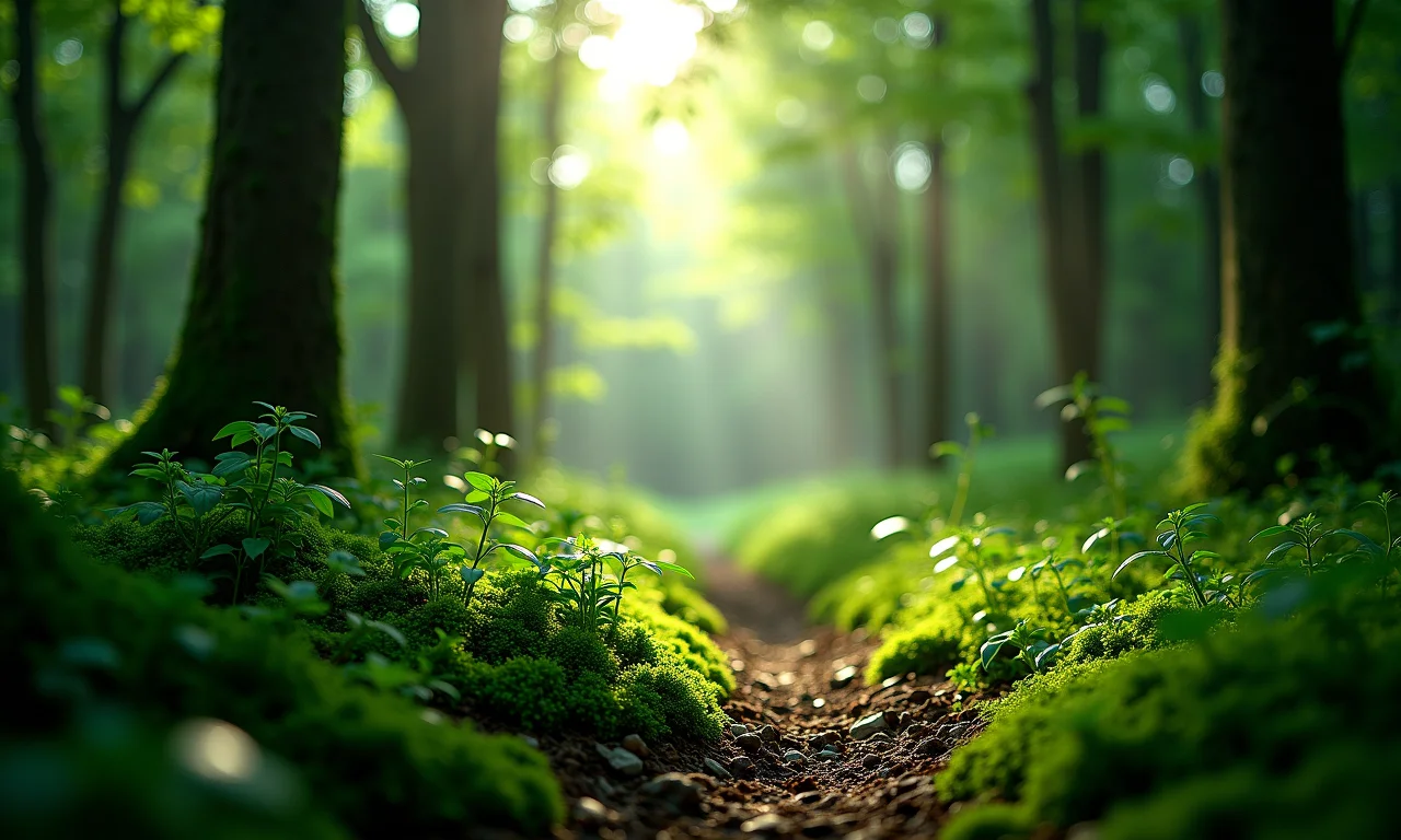 Floresta verde exuberante absorvendo dióxido de carbono, regulando o clima.