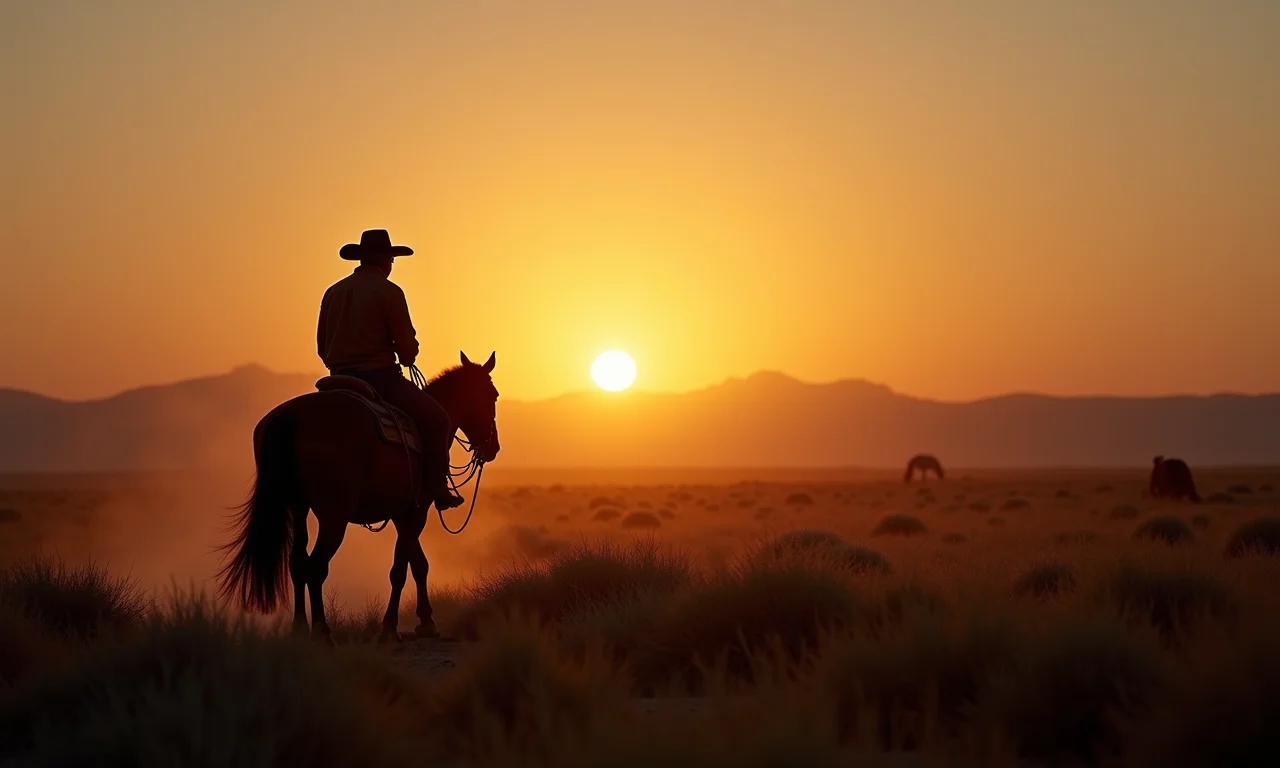 Gaucho brasileiro usando a Estrela Polar para se orientar nas pampas ao entardecer.
