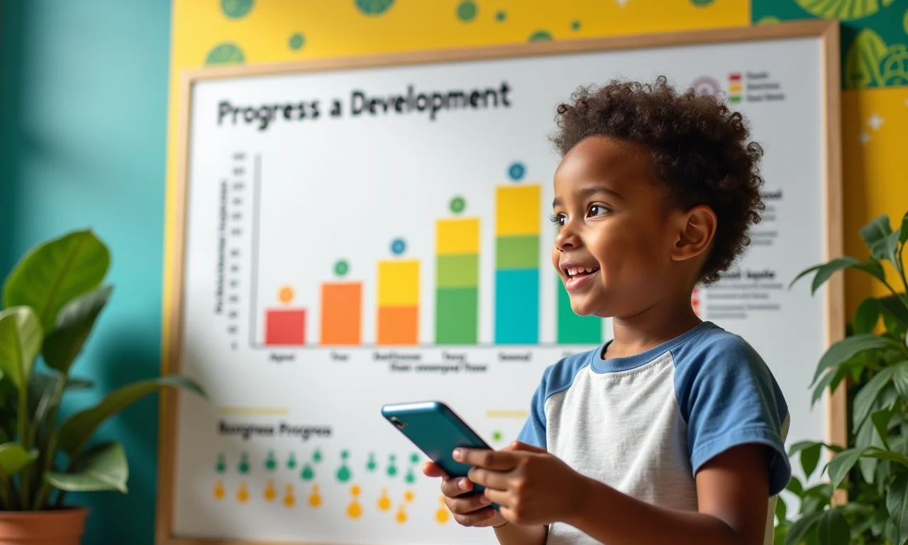 Gráfico de progresso mostrando as diversas áreas de desenvolvimento do aluno.