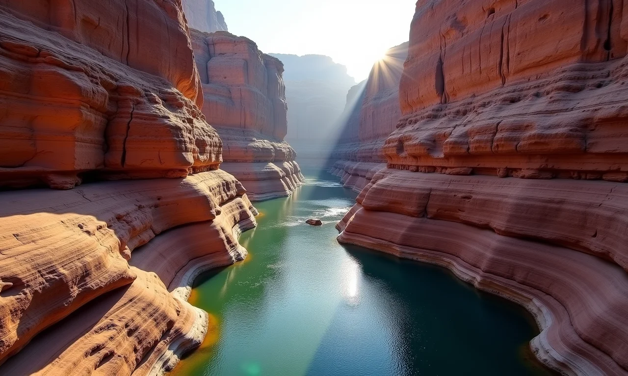 Grand Canyon com rio, mostrando como a água molda a paisagem.