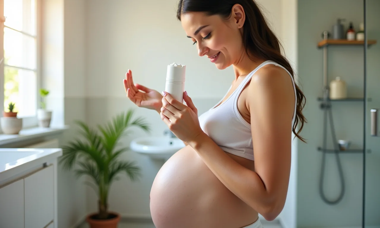 Grávida aplicando pomada antifúngica, cuidado íntimo.