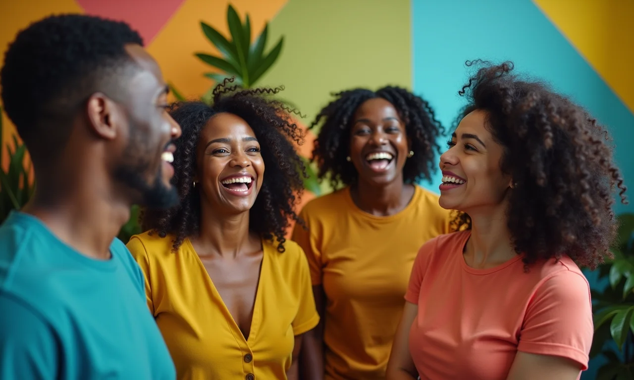 Grupo de brasileiros em sessão de terapia, demonstrando bem-estar.