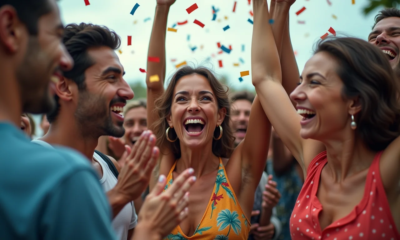 Grupo diverso celebrando um sucesso compartilhado, simbolizando consequências para outros.