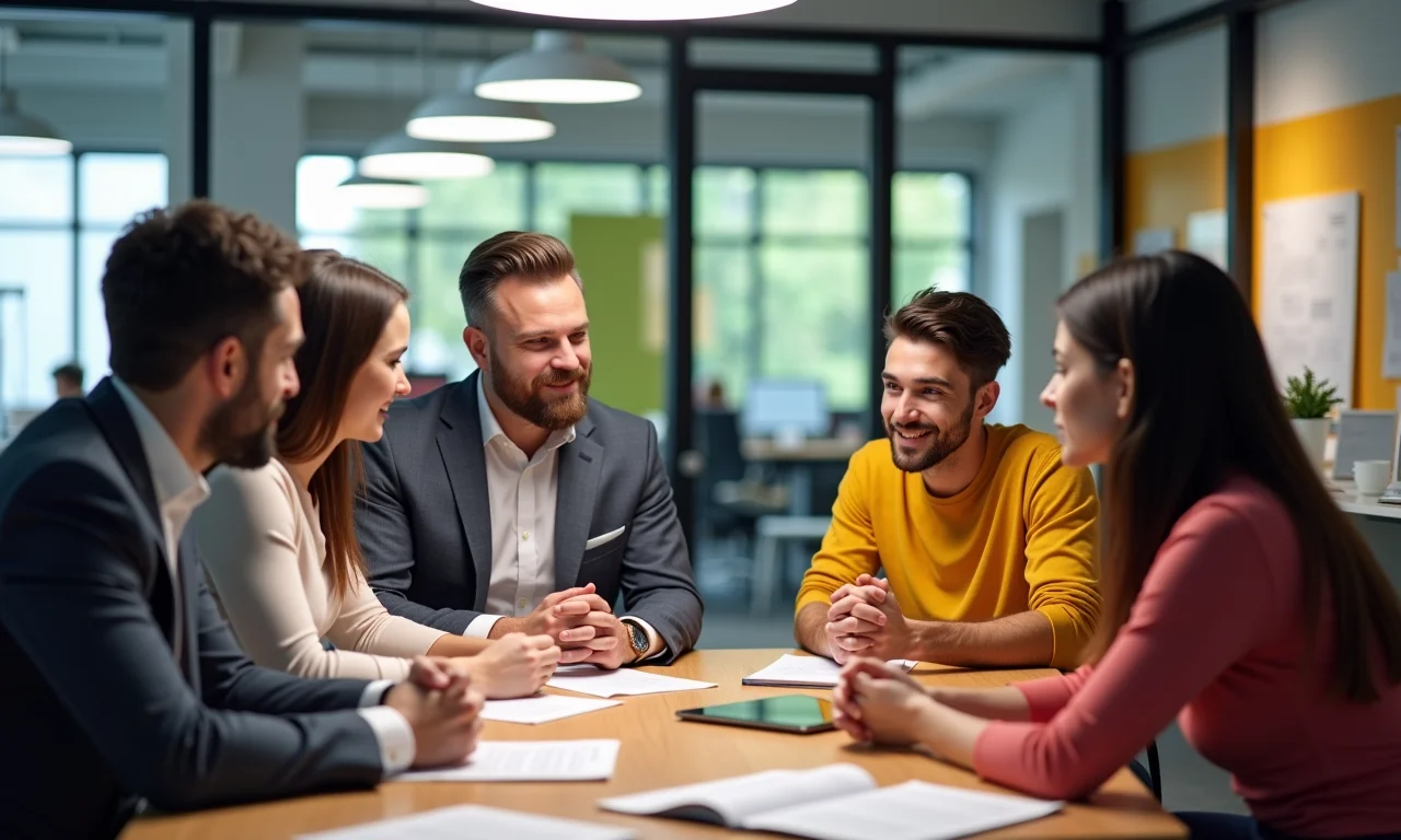Grupo diverso trabalhando junto, representando respeito.