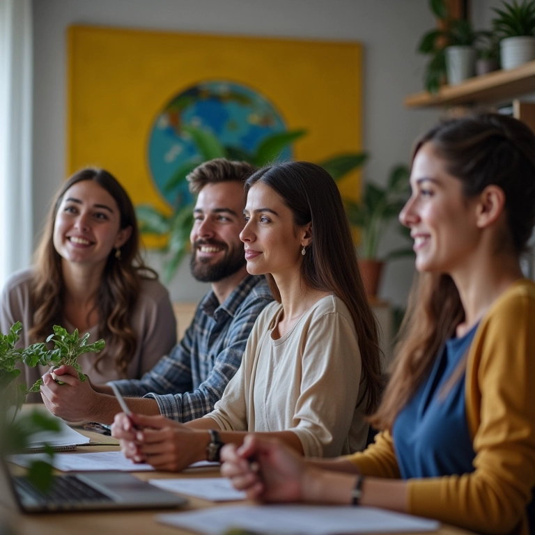 Grupo praticando pronúncia em inglês com reconhecimento de voz por IA em casa.