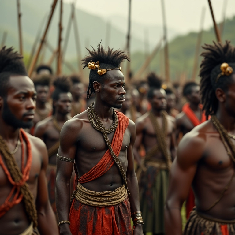 Guerreiros quilombolas preparando a defesa contra as forças coloniais.