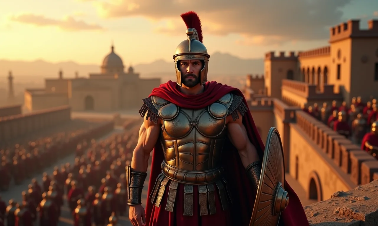 Heitor defendendo Troia nas muralhas da cidade.