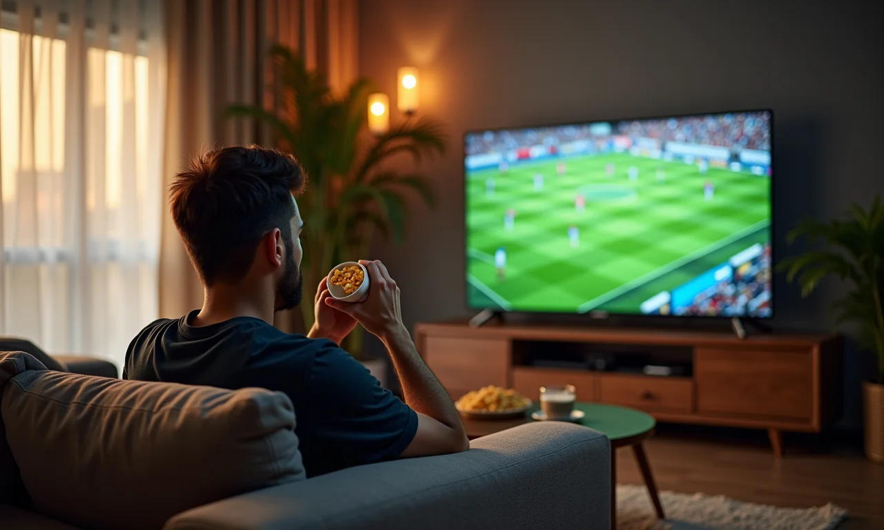 Homem assistindo Libertadores na TV por assinatura.