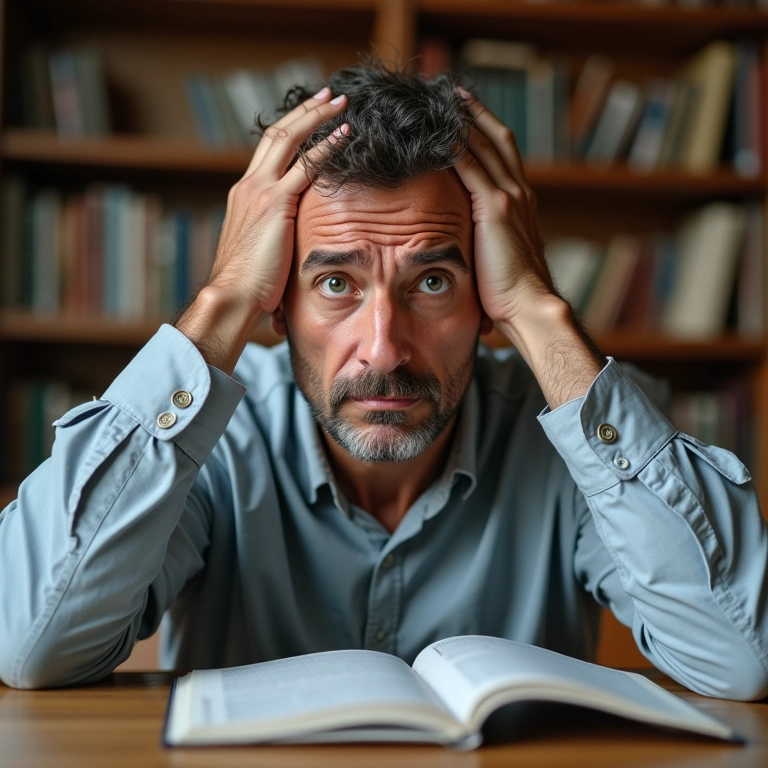 Homem brasileiro com dificuldade de concentração, um dos sintomas da dengue.