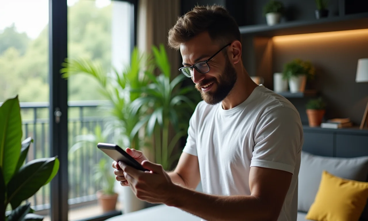 Homem brasileiro usando cartão Inter para cashback e conta digital.