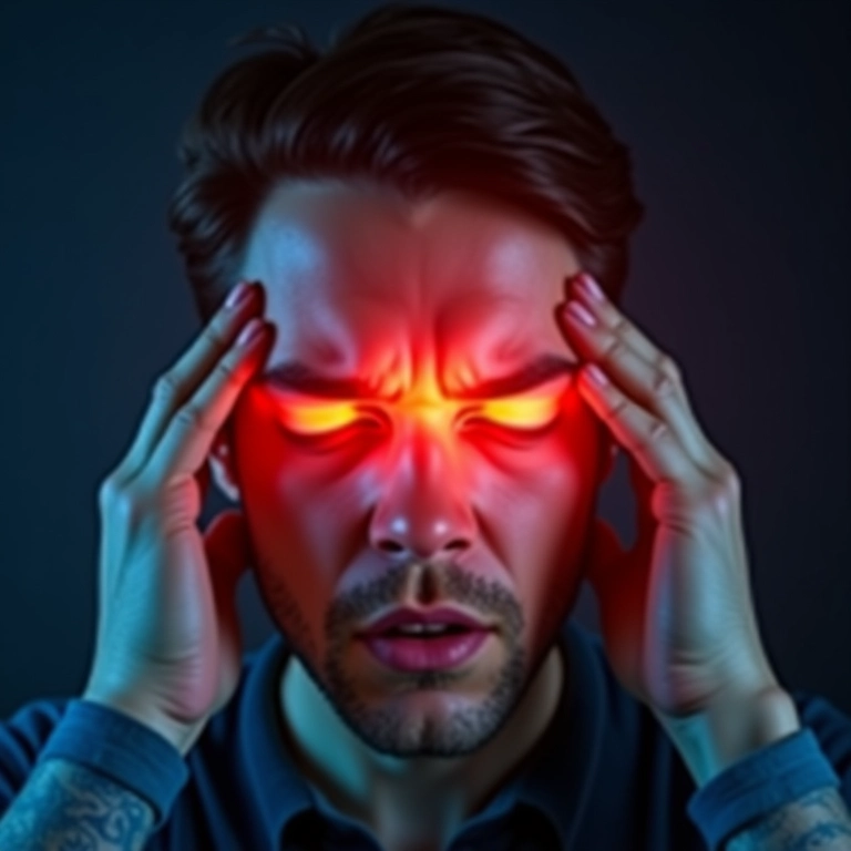 Homem sofrendo de cefaleia em salvas com dor intensa ao redor do olho.