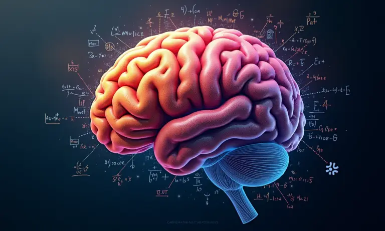 Ilustração abstrata de um cérebro conectado a fórmulas matemáticas complexas, representando paradoxos matemáticos.