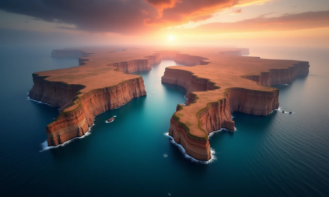 Ilustração da deriva continental mostrando a separação dos continentes ao longo do tempo.