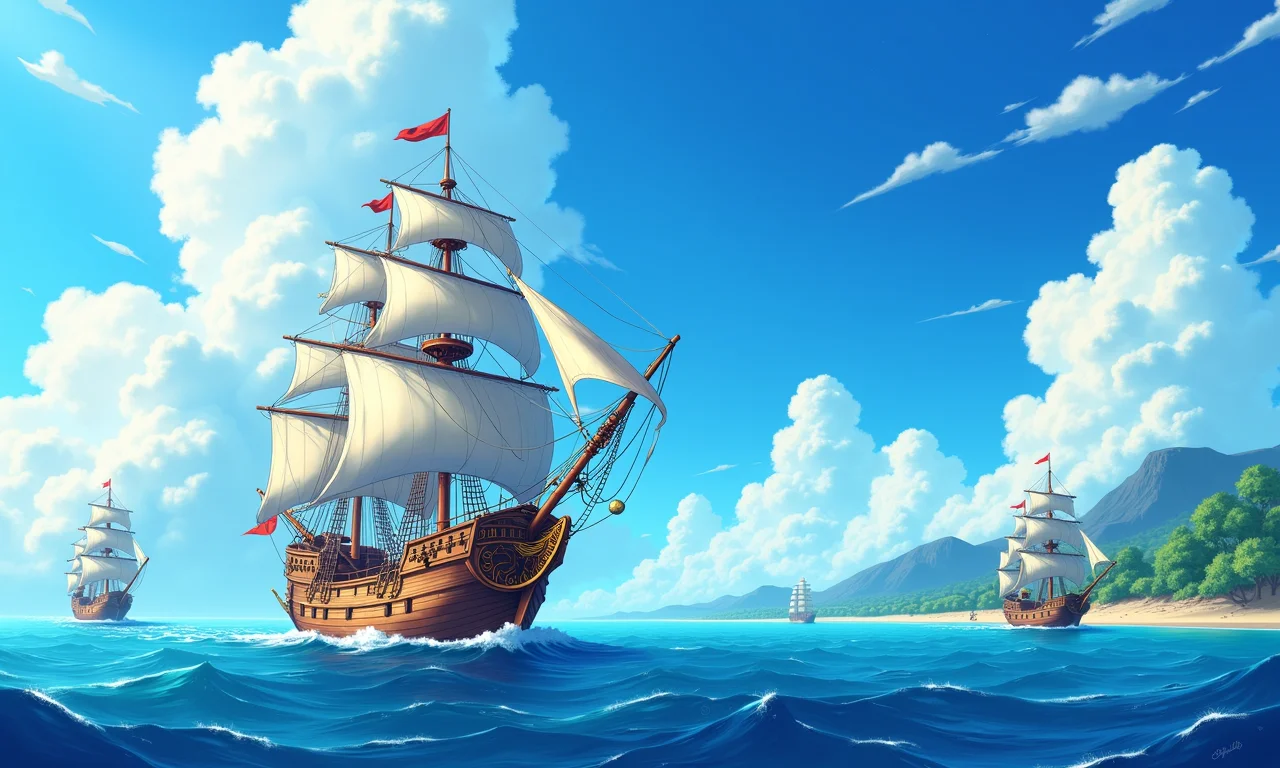 Ilustração digital do arco Warship Island de One Piece.