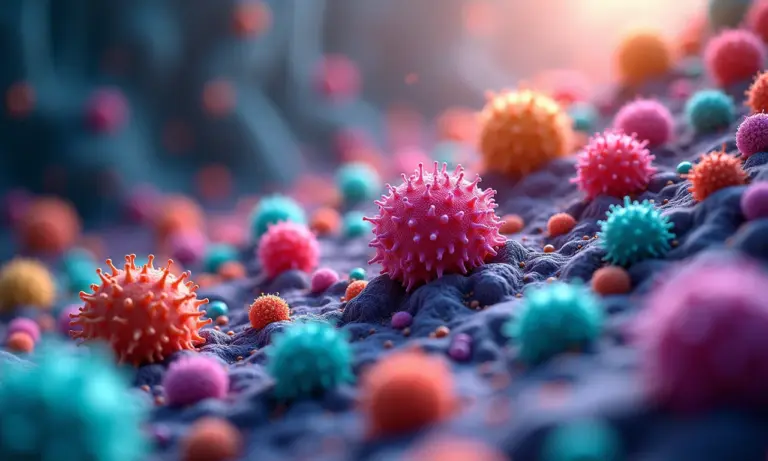 Ilustração microscópica vibrante da diversidade celular.