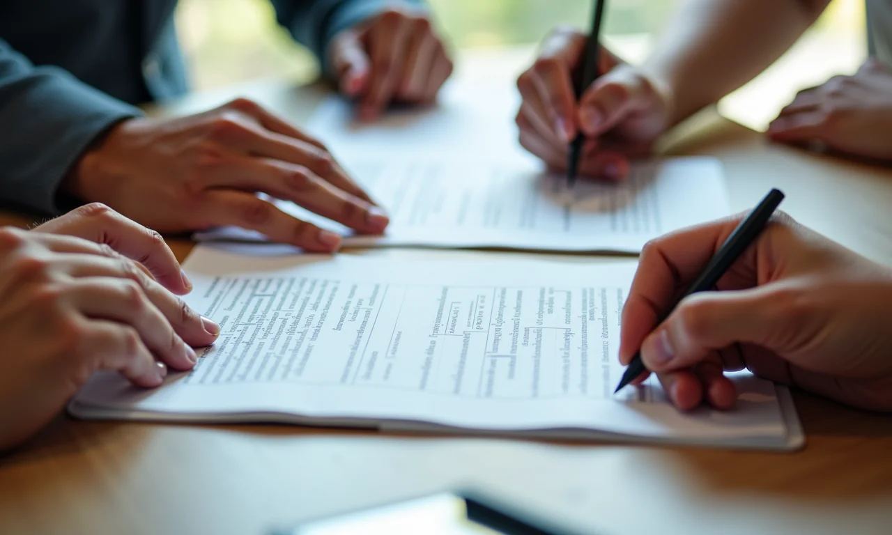 Interface do Google Docs com mãos diversas colaborando em um documento estruturado.