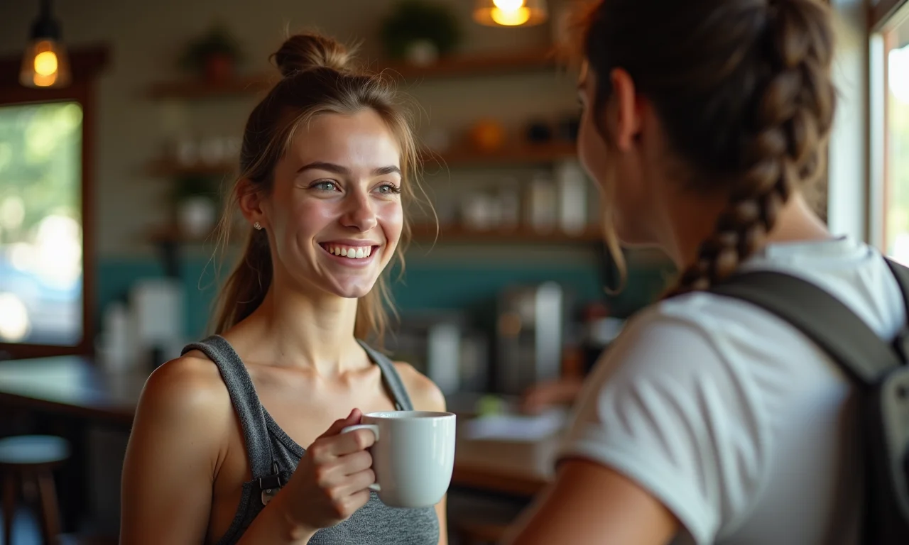 Jovem tentando pedir café em inglês no Rio, nível A1.