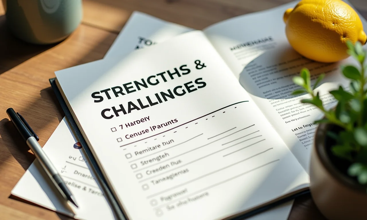 Lista de pontos fortes e desafios do aluno em um formato moderno e organizado.