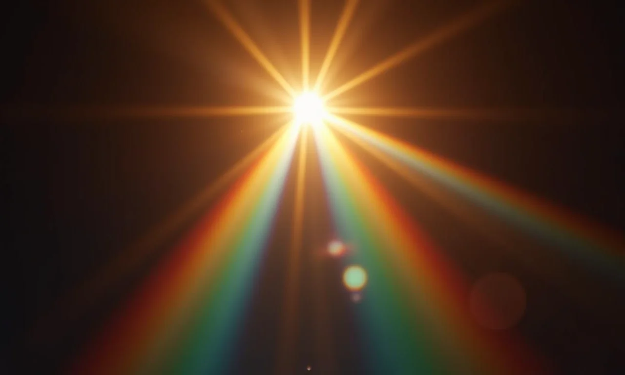 Luz solar atravessando um prisma e se dividindo nas cores do arco-íris.