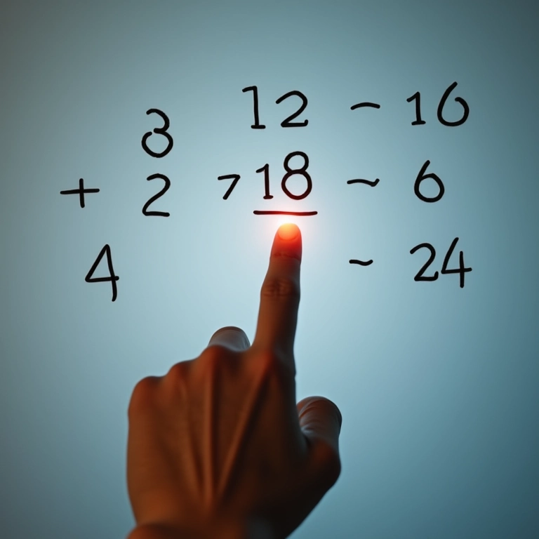 Mão apontando para múltiplos de 6 em uma tabuada.