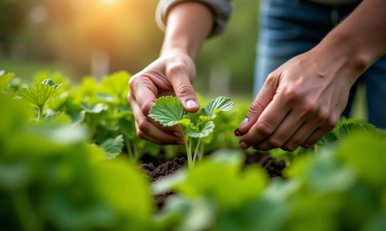 Mãos cuidando de uma horta, simbolizando as consequências positivas do trabalho.