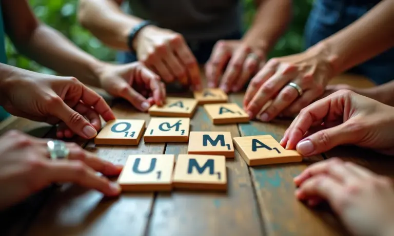 Mãos de diferentes pessoas organizando letras que formam artigos definidos e indefinidos.